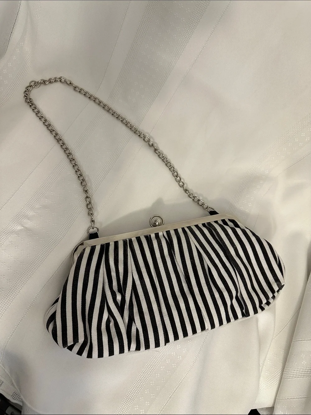 Cato Black and White Striped Chain-Handle Clutch